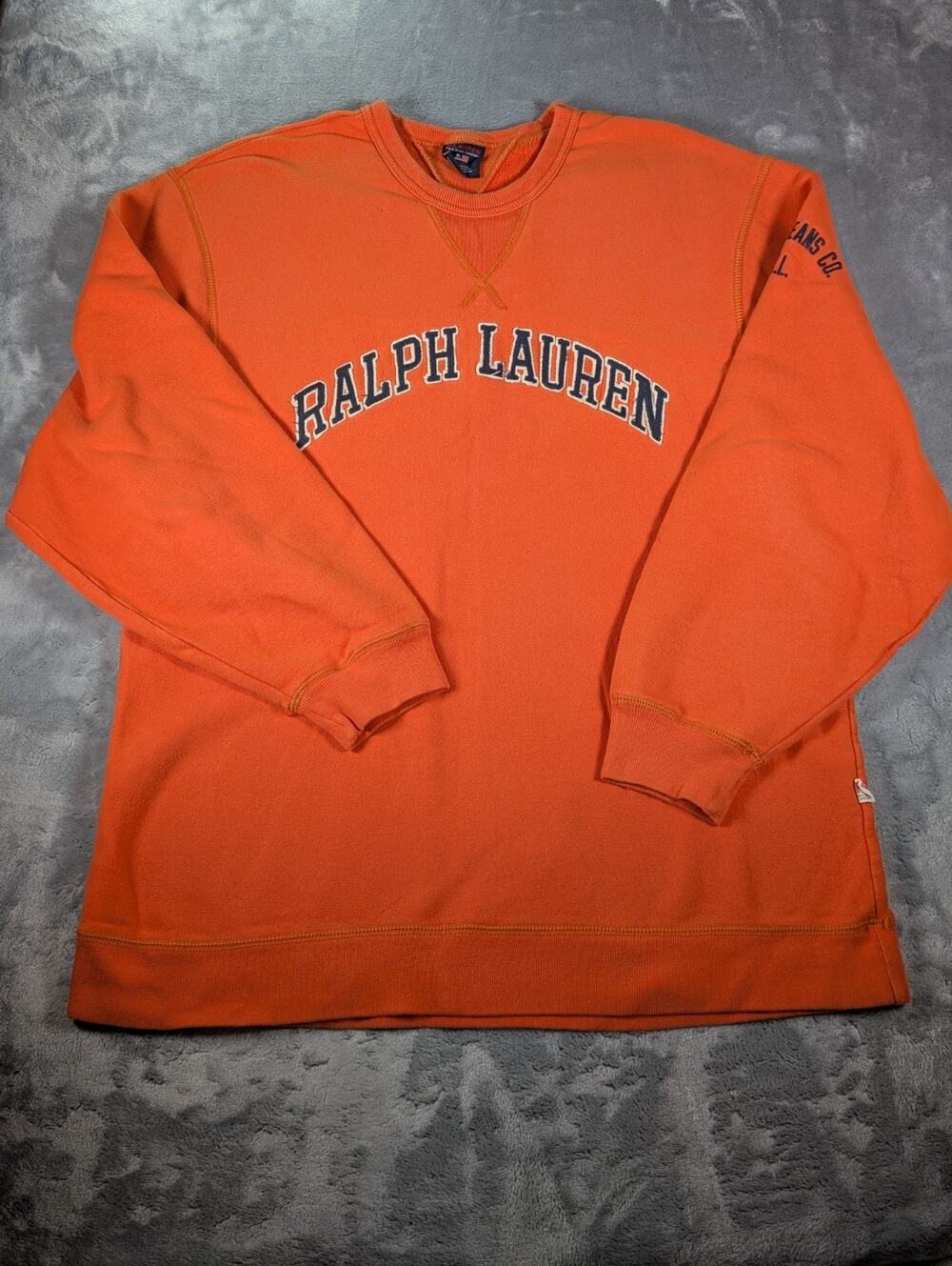 VTG Ralph Lauren Polo Orange Logo Spellout Crewneck Sweatshirt Mens Sz XL